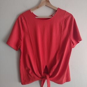 Sezane Orange Knit Top M Relaxed Fit Tie Front Casual Blouse